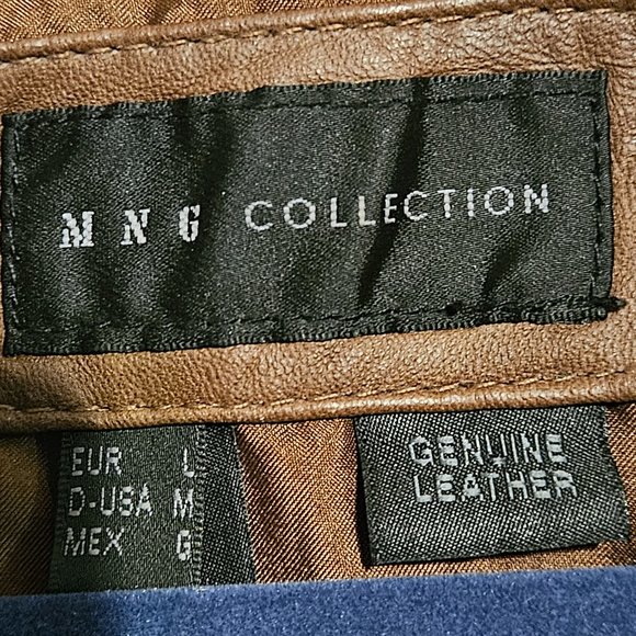 MNG Mango Distressed Leather Vest Medium Collared Single Button Multi Tone Tan - Picture 4 of 6